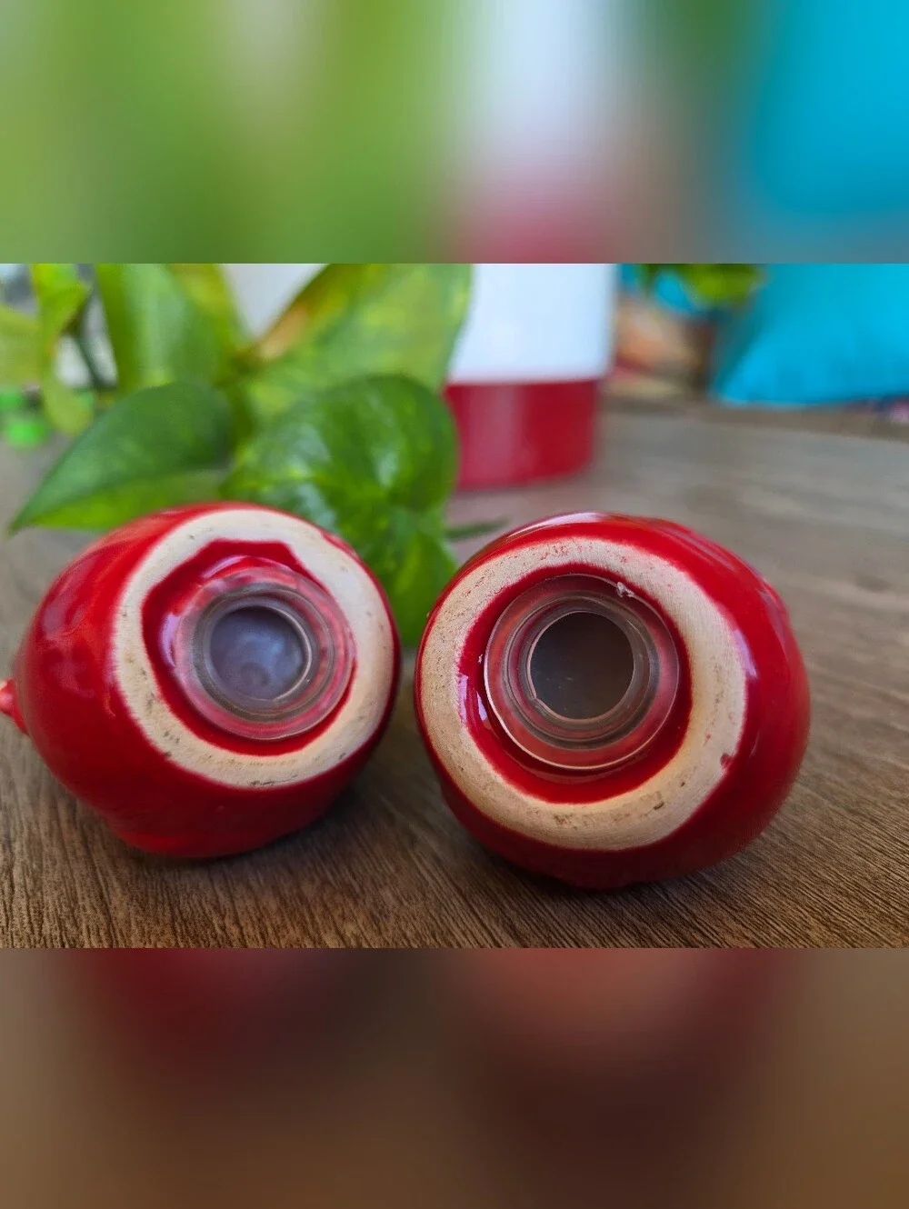 Glossy Red Ceramic Hen Salt & Pepper Shakers